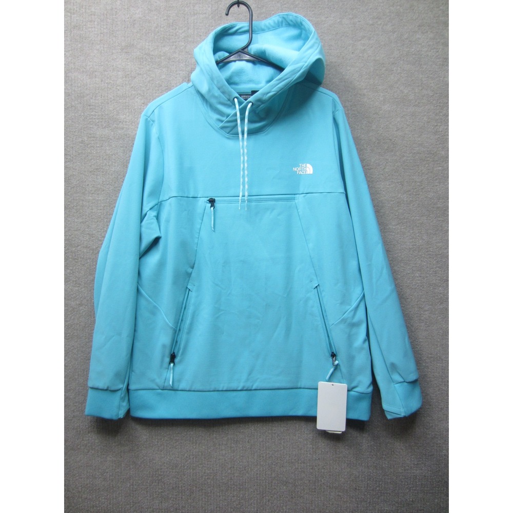 The North Face Tekno Logo Hoodie Womens Large Blue DWR Fleece Pullover NEW
